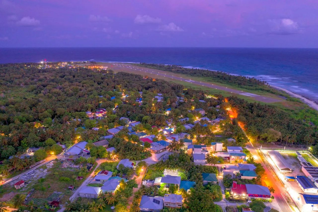 The island, lamplit